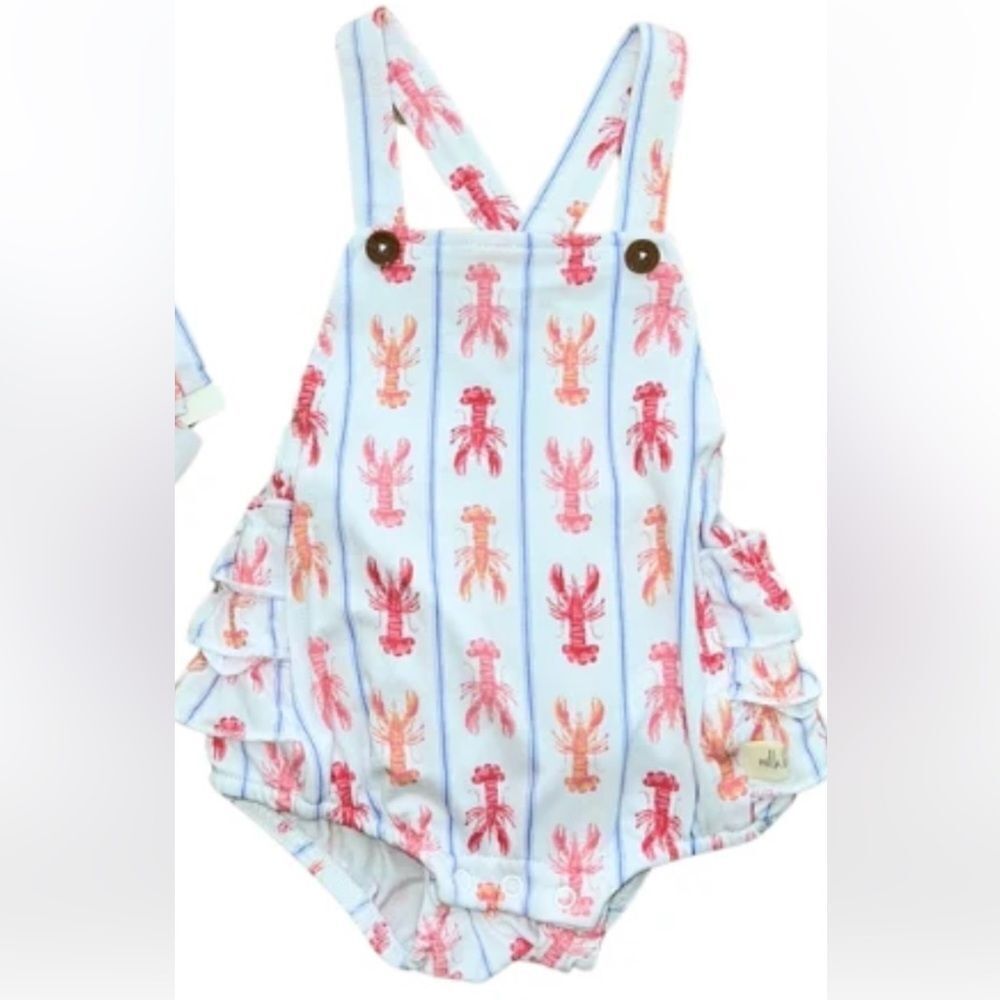 Milkberry lobster print knit ruffle butt bamboo romper size 3-6 months
